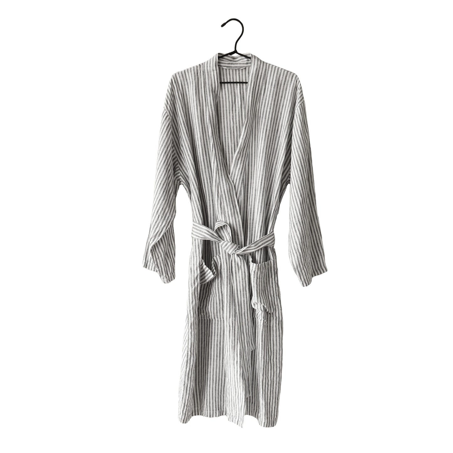 DIMM: Laval baðsloppur hör · grey/white stærð S/M