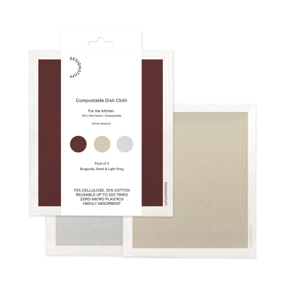 DIMM: ECO borðtuskur · 3 stk · Burgundy/Sand/Light Grey